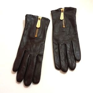 MICHAEL KORS Dark Brown Leather Zippered Wrist Gloves (Small) Vintage 90…